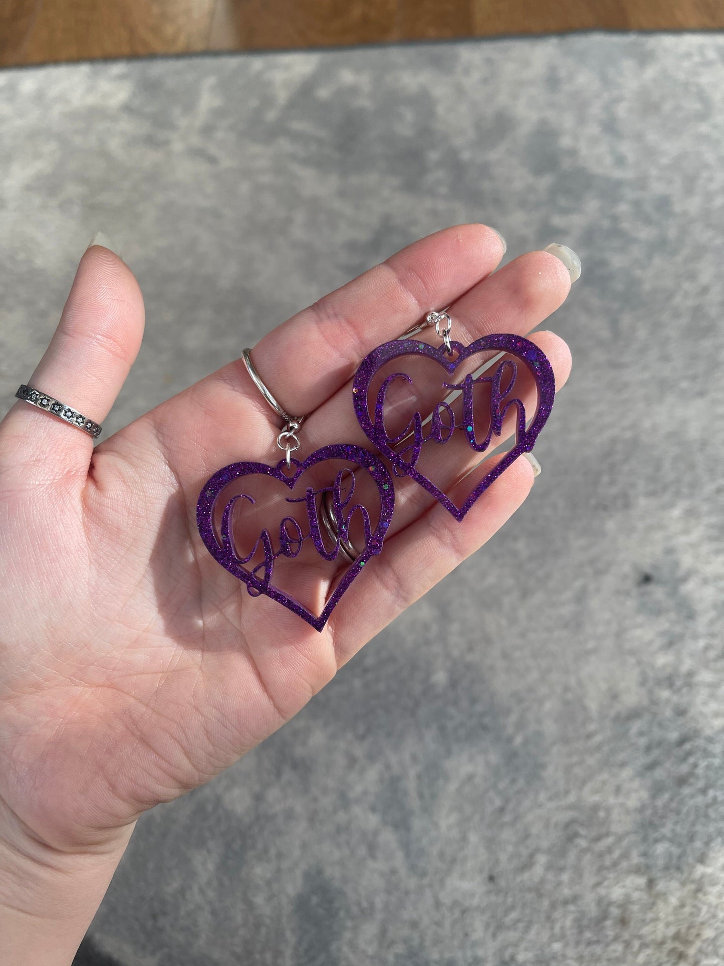Purple Glitter Goth Hearts Earrings