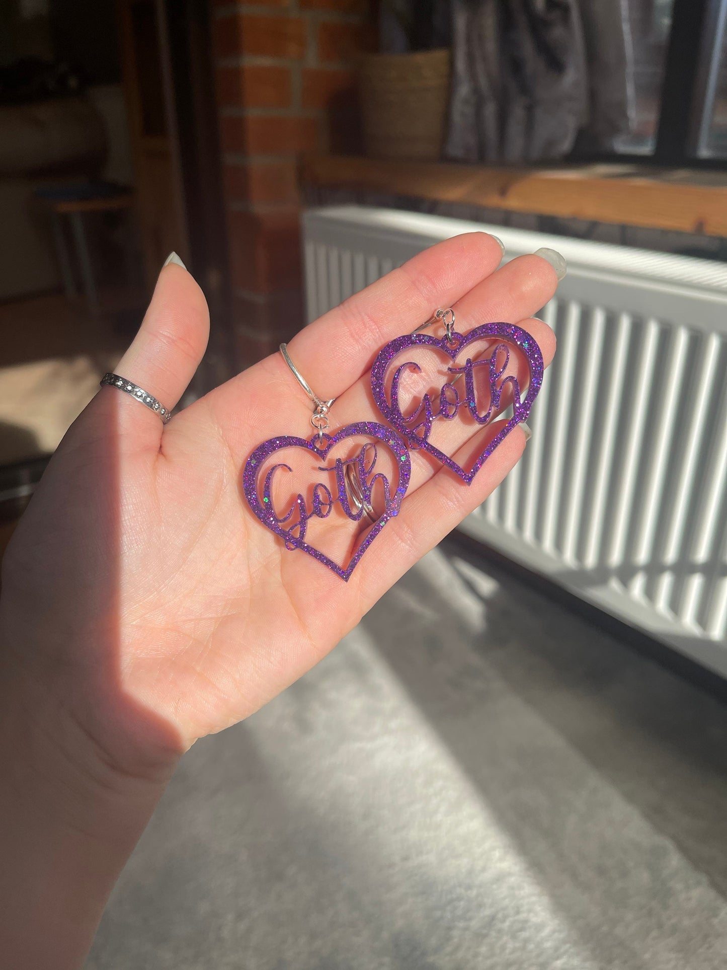 Purple Glitter Goth Hearts Earrings