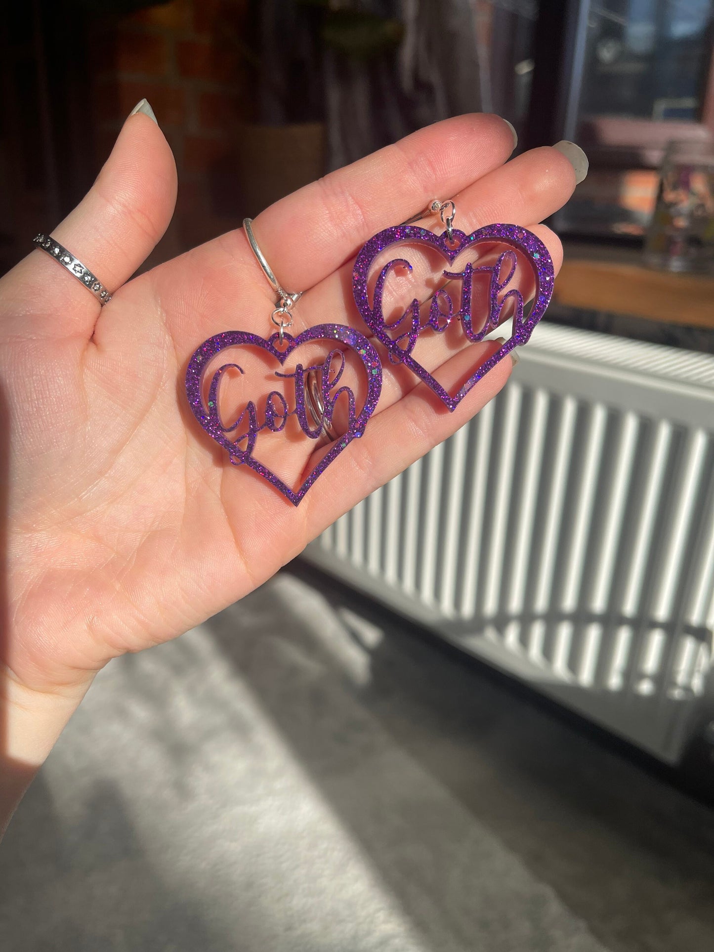Purple Glitter Goth Hearts Earrings