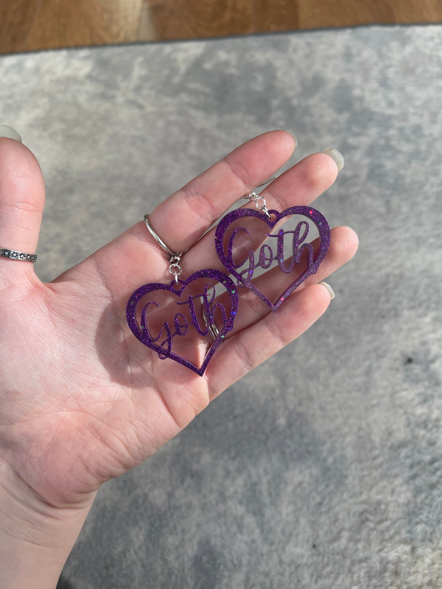 Purple Glitter Goth Hearts Earrings
