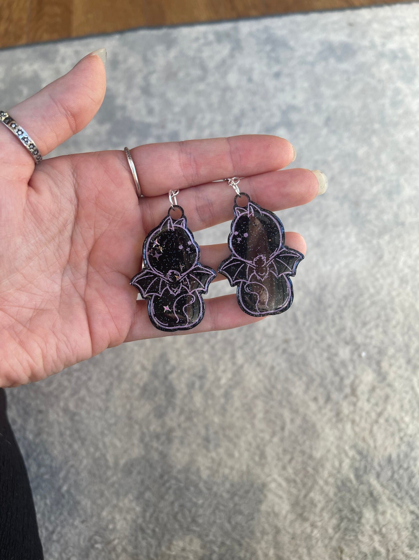 Black and Pink Bat Cats Earrings