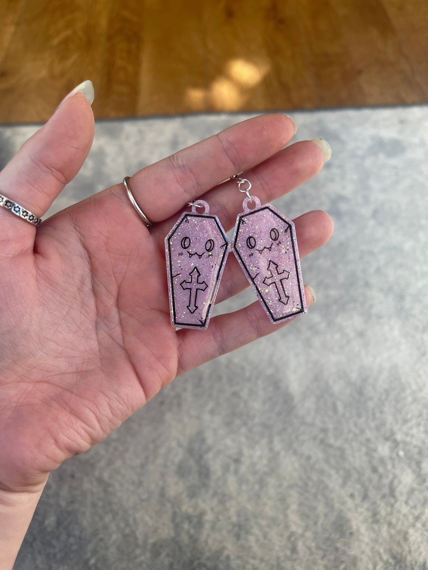 Pink and Black Cute Coffins Earrings