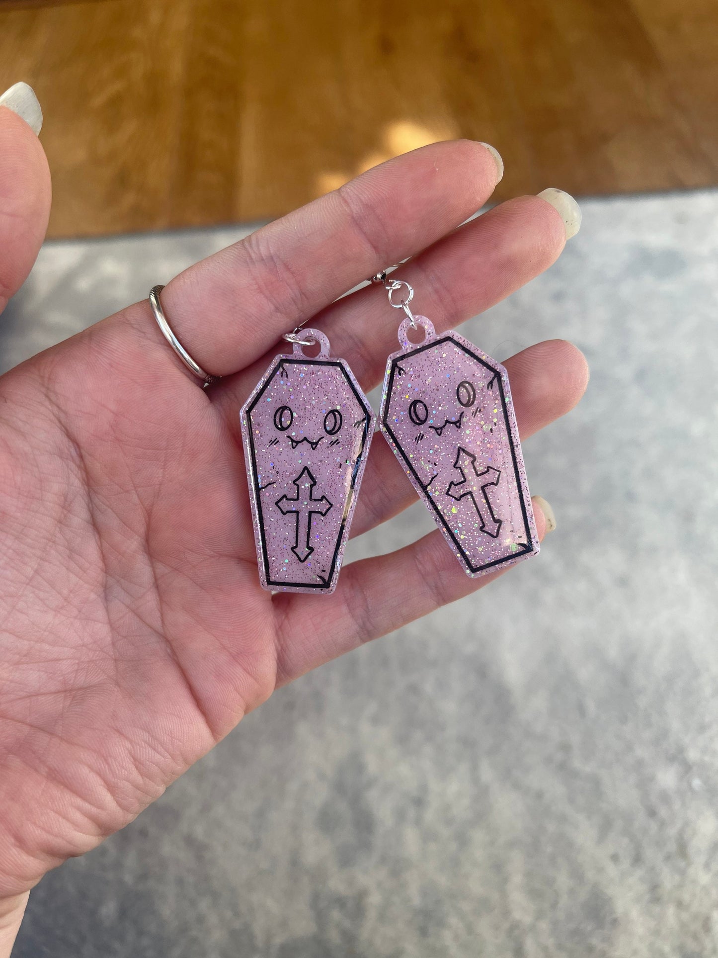 Pink and Black Cute Coffins Earrings