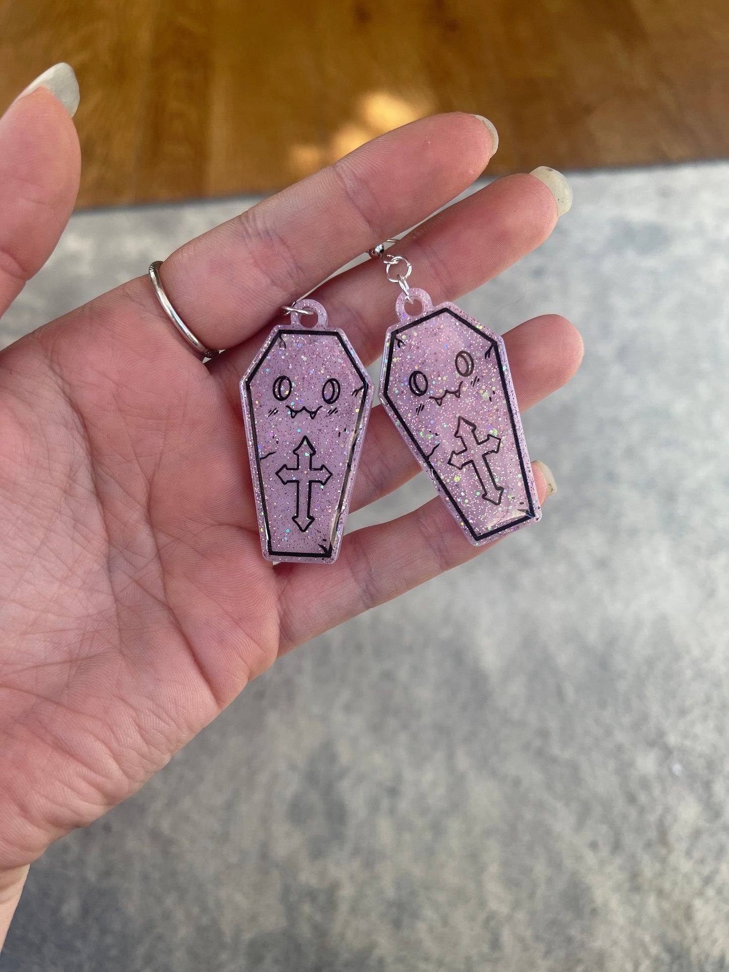 Pink and Black Cute Coffins Earrings