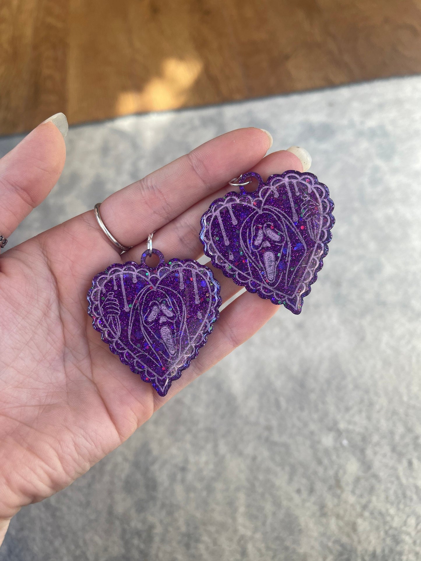 Purple and Pink Drippy Ghost Man Hearts Earrings