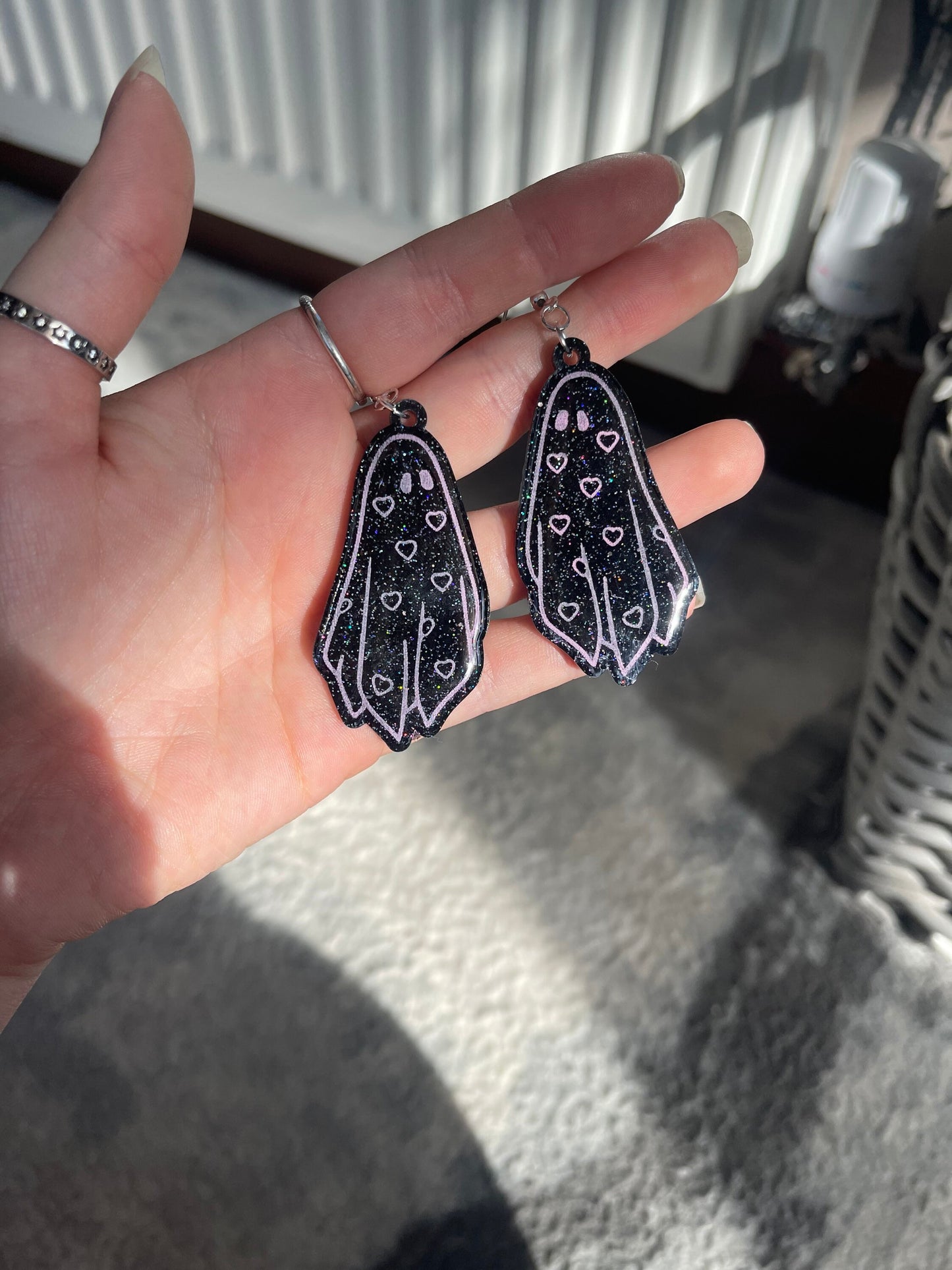 Black and Pink Heart Ghosts Earrings