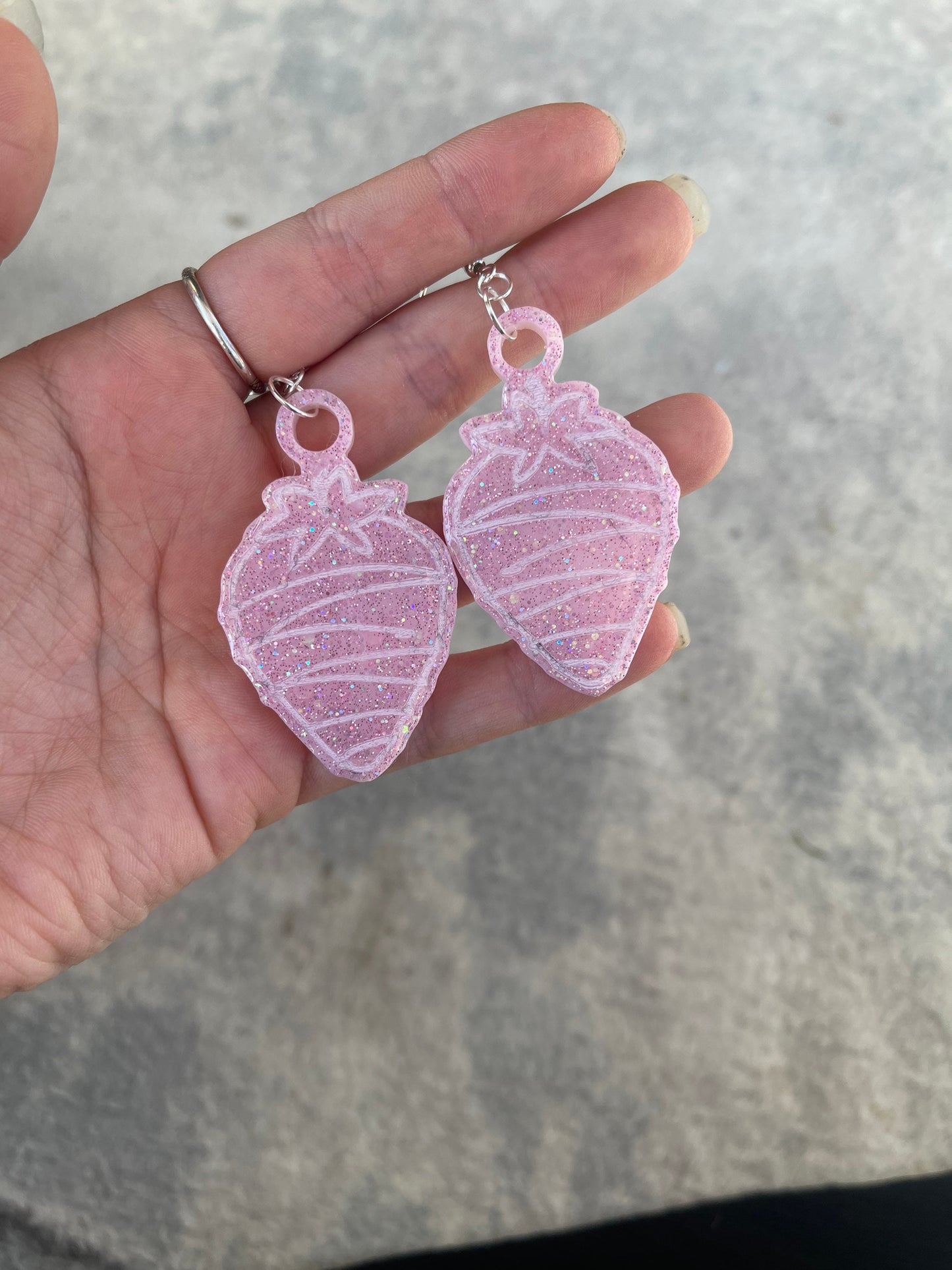 Pink Glitter Chocolate Strawberry Earrings
