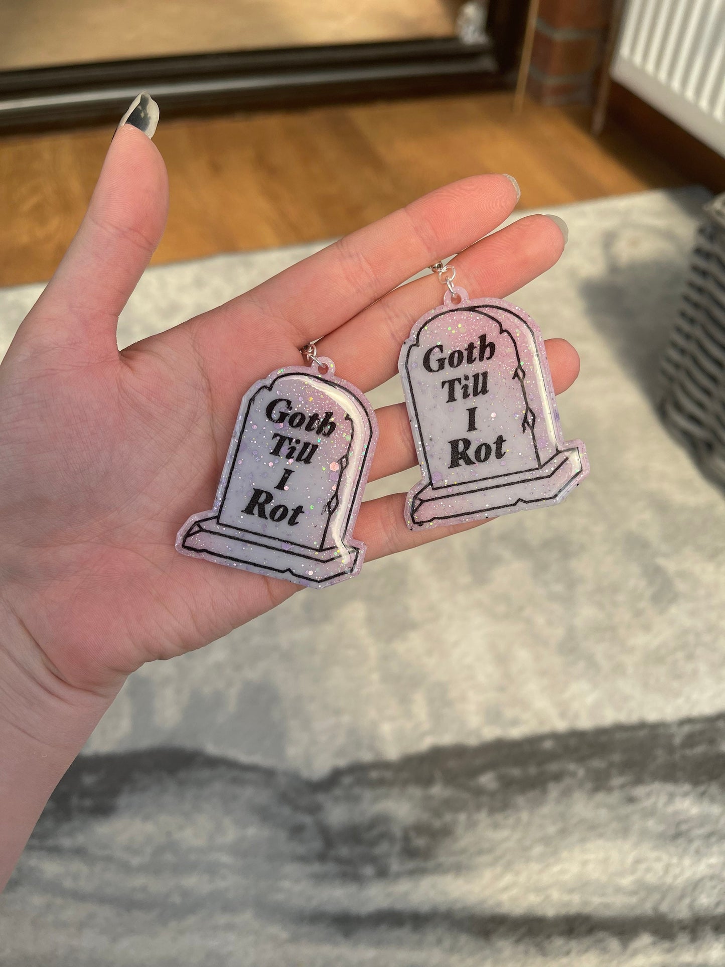 Pink and Lilac Goth Til I Rot Tombstones Earrings