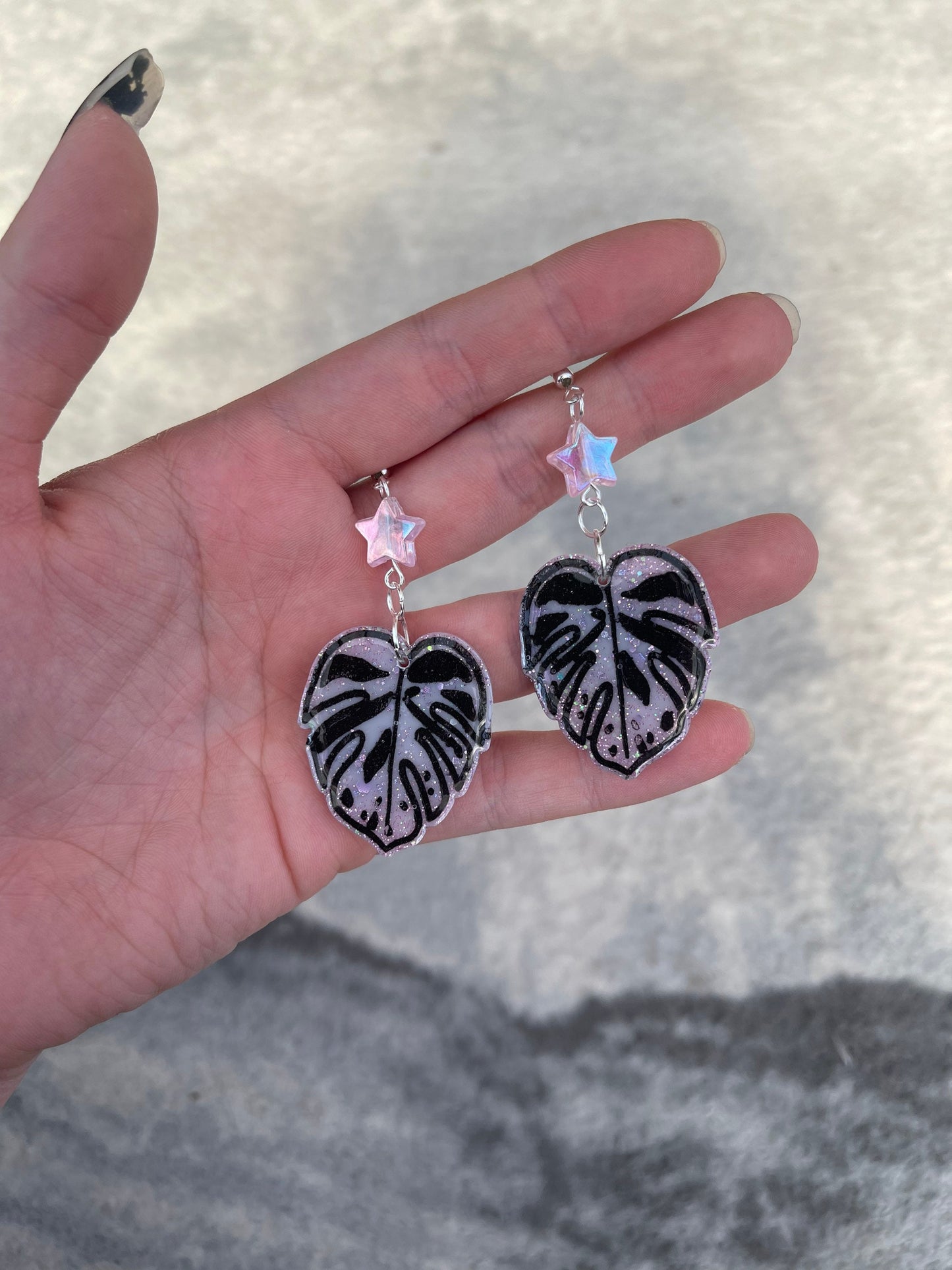 Pink and Lilac Monstera Leaf Earrings