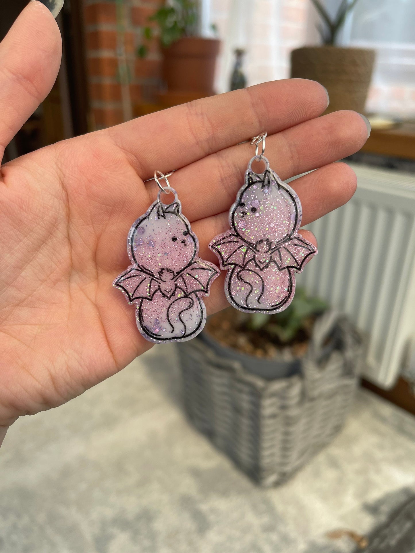 Pink and Lilac Bat Cats Earrings