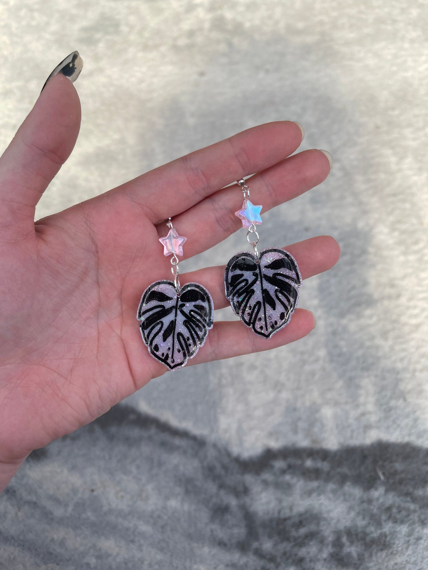 Pink and Lilac Monstera Leaf Earrings