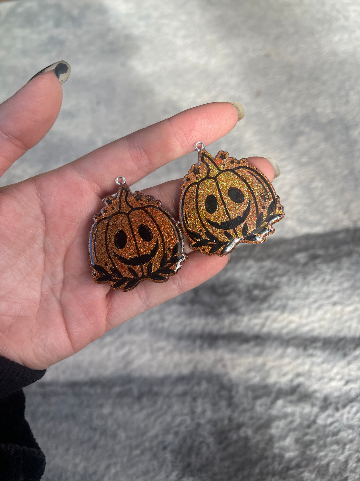 Orange Holographic Happy Pumpkin Earrings