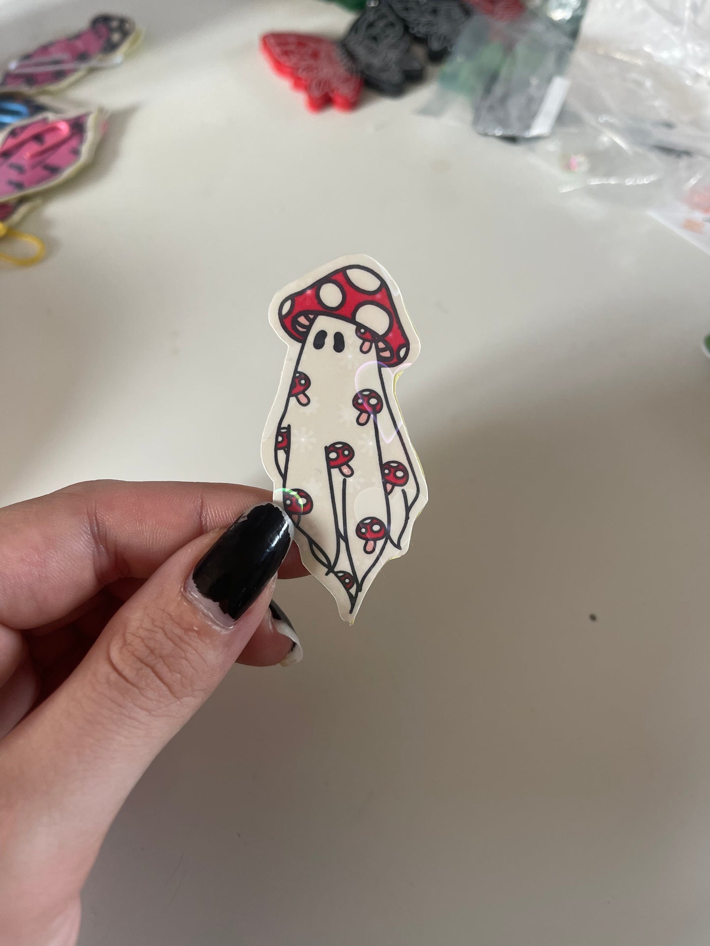 Heart Holographic Mushroom Ghost Sticker