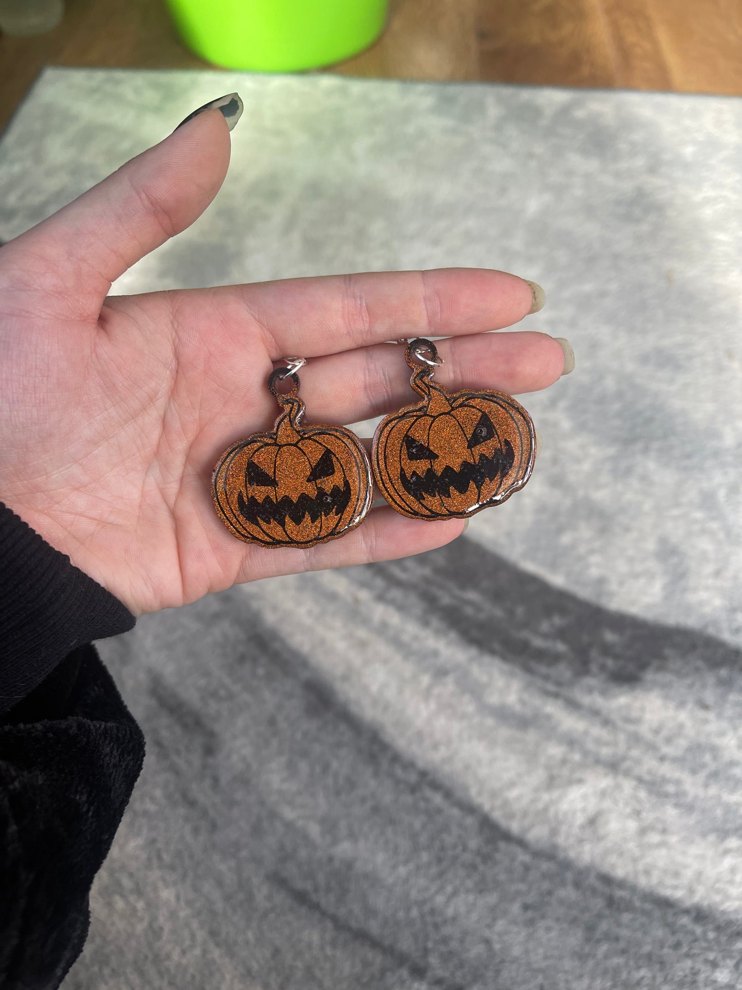 Orange Holographic Scary Pumpkin Earrings