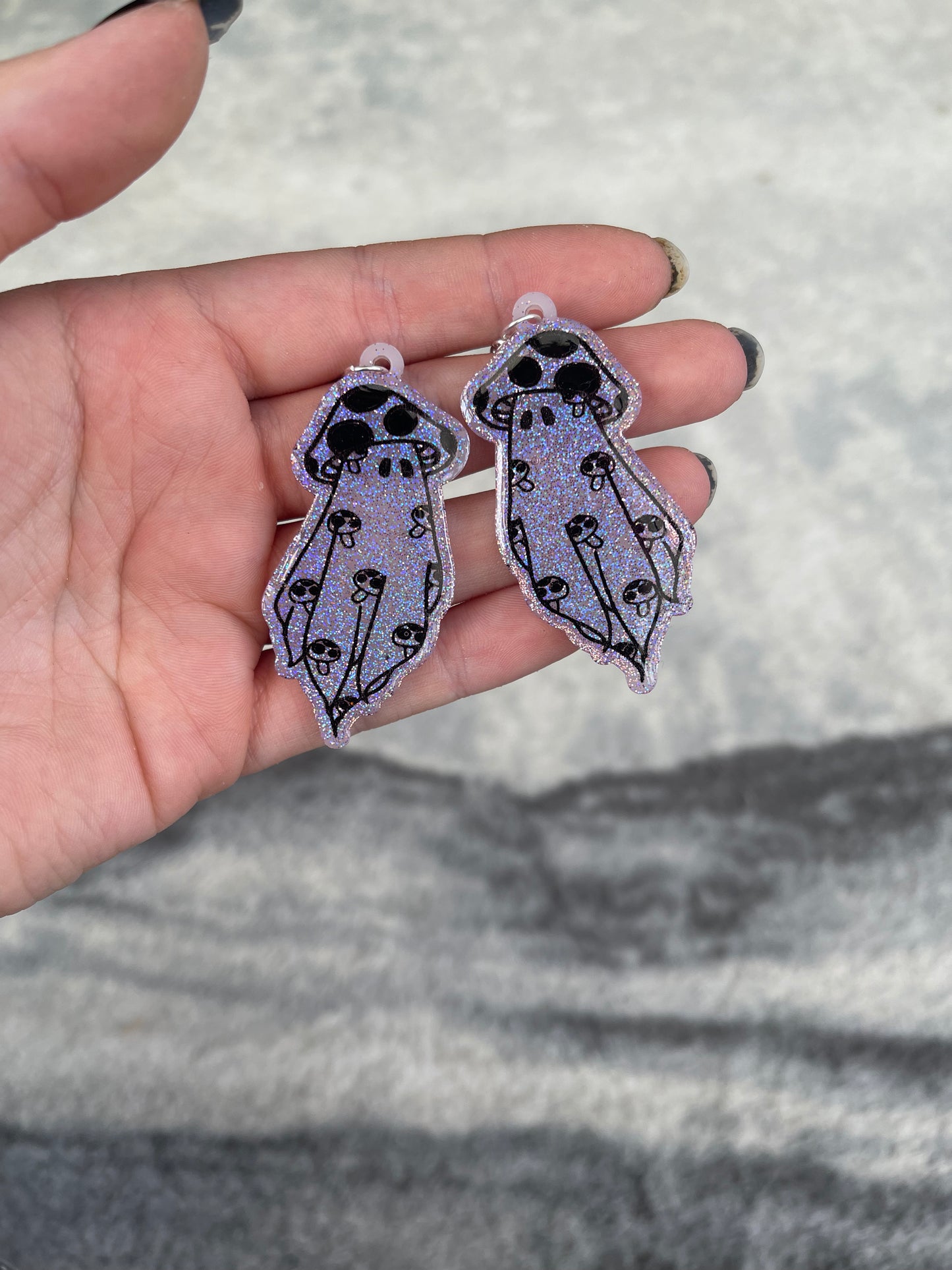 Pink Holographic Inverted Mushroom Ghost Earrings