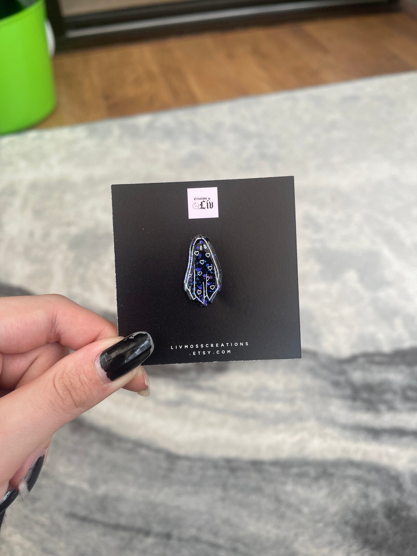 Black and Purple Glitter Ghost Pin