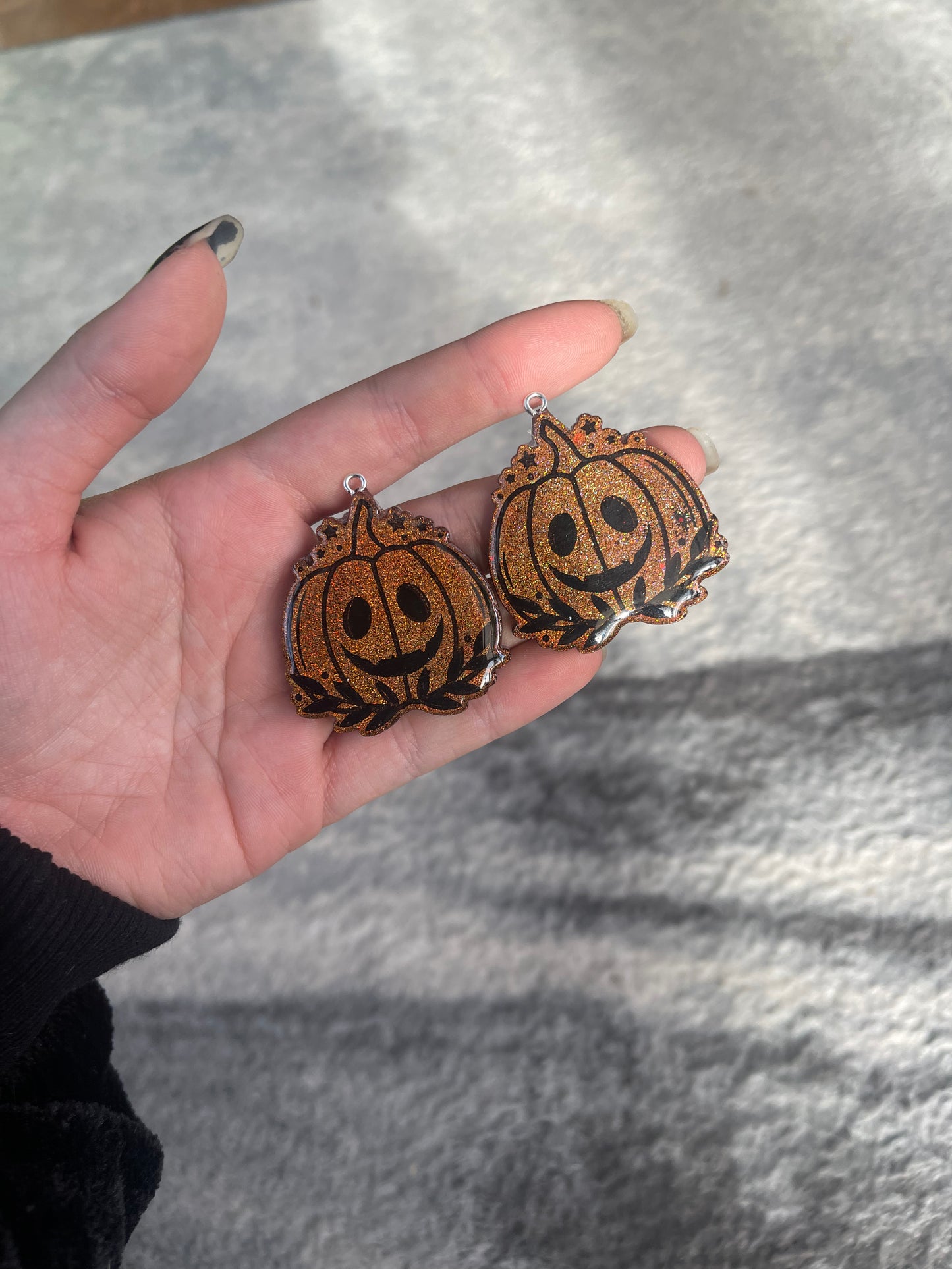Orange Holographic Happy Pumpkin Earrings