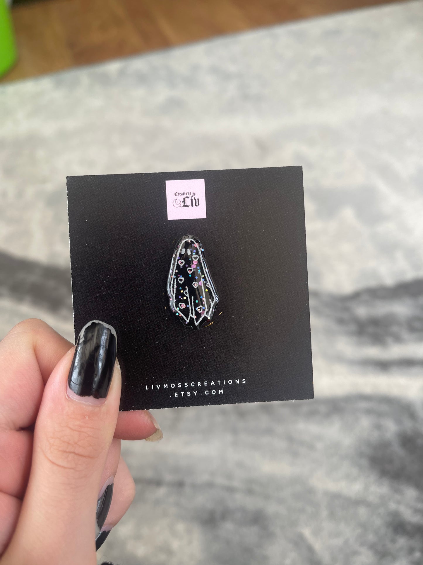 Black Glitter Ghost Pin