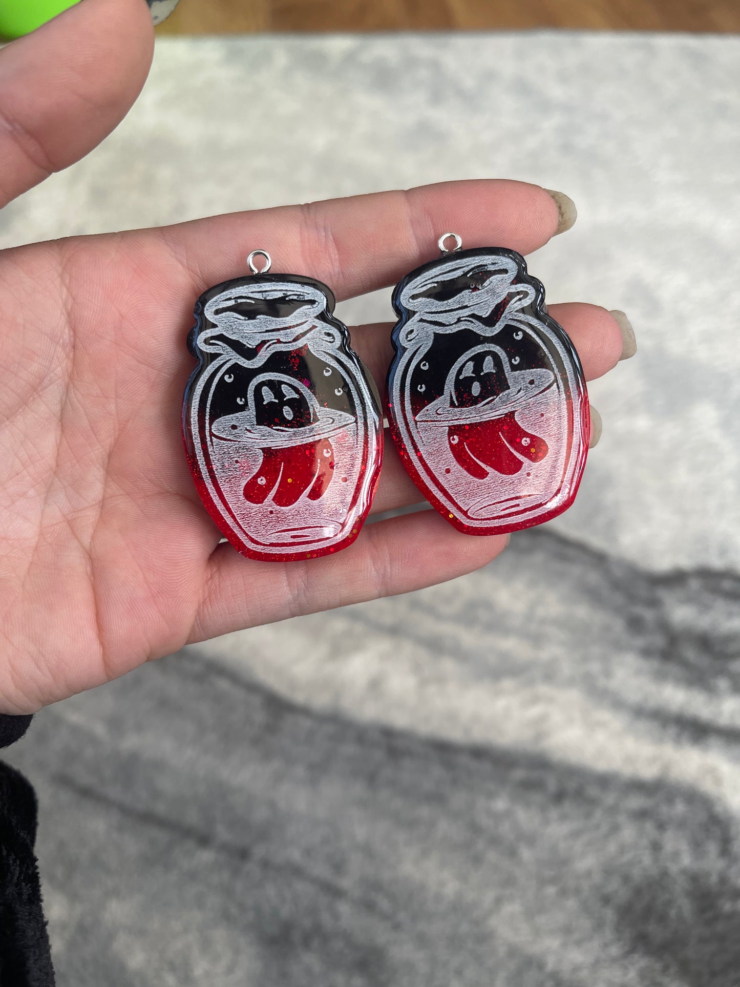 Red and Black Ghost Jar Earrings