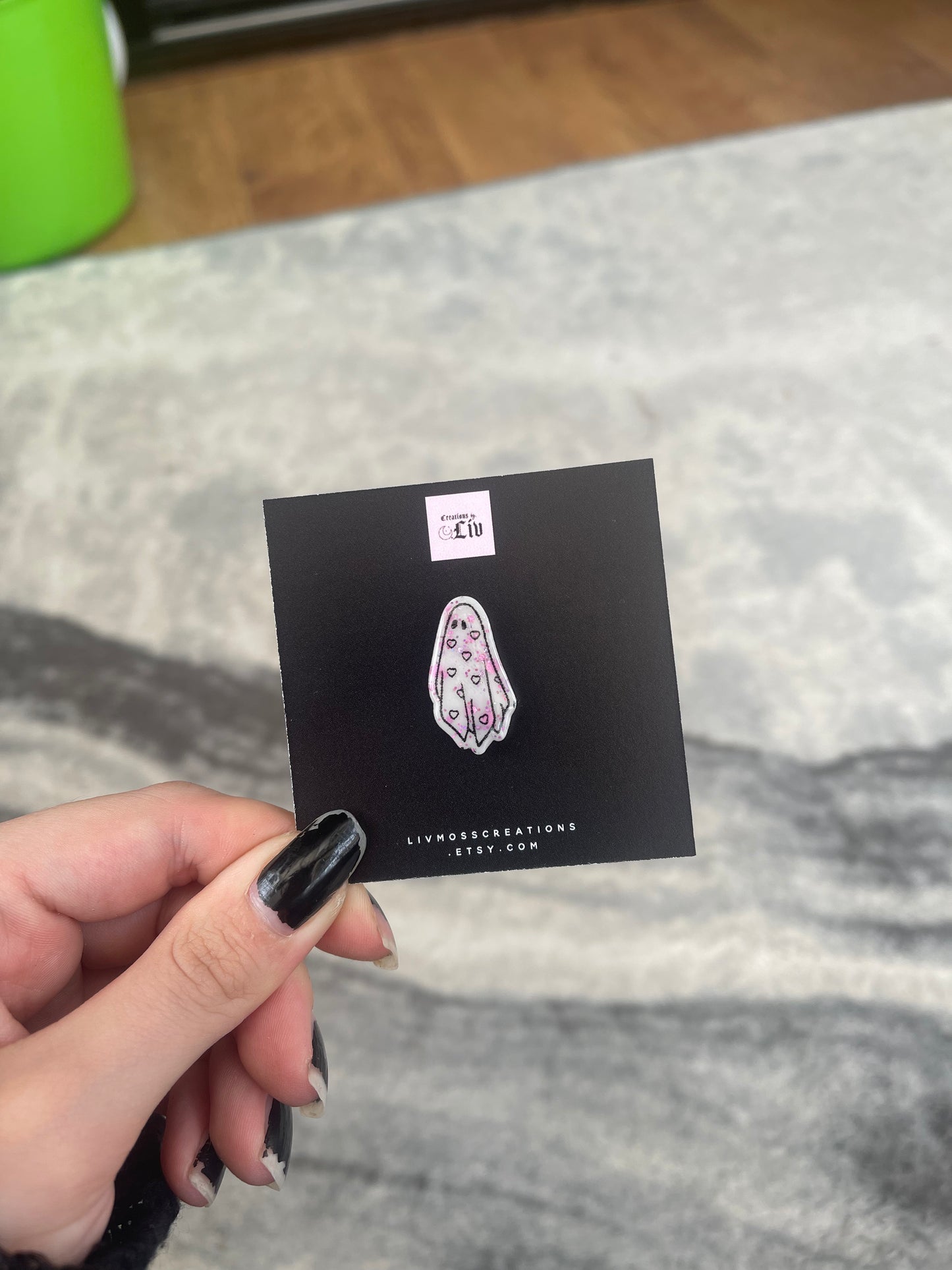 White Glitter Ghost Pin