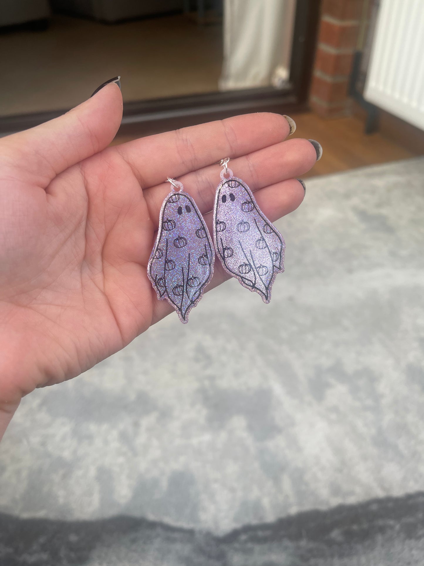 Pink Holographic Pumpkin Ghost Earrings