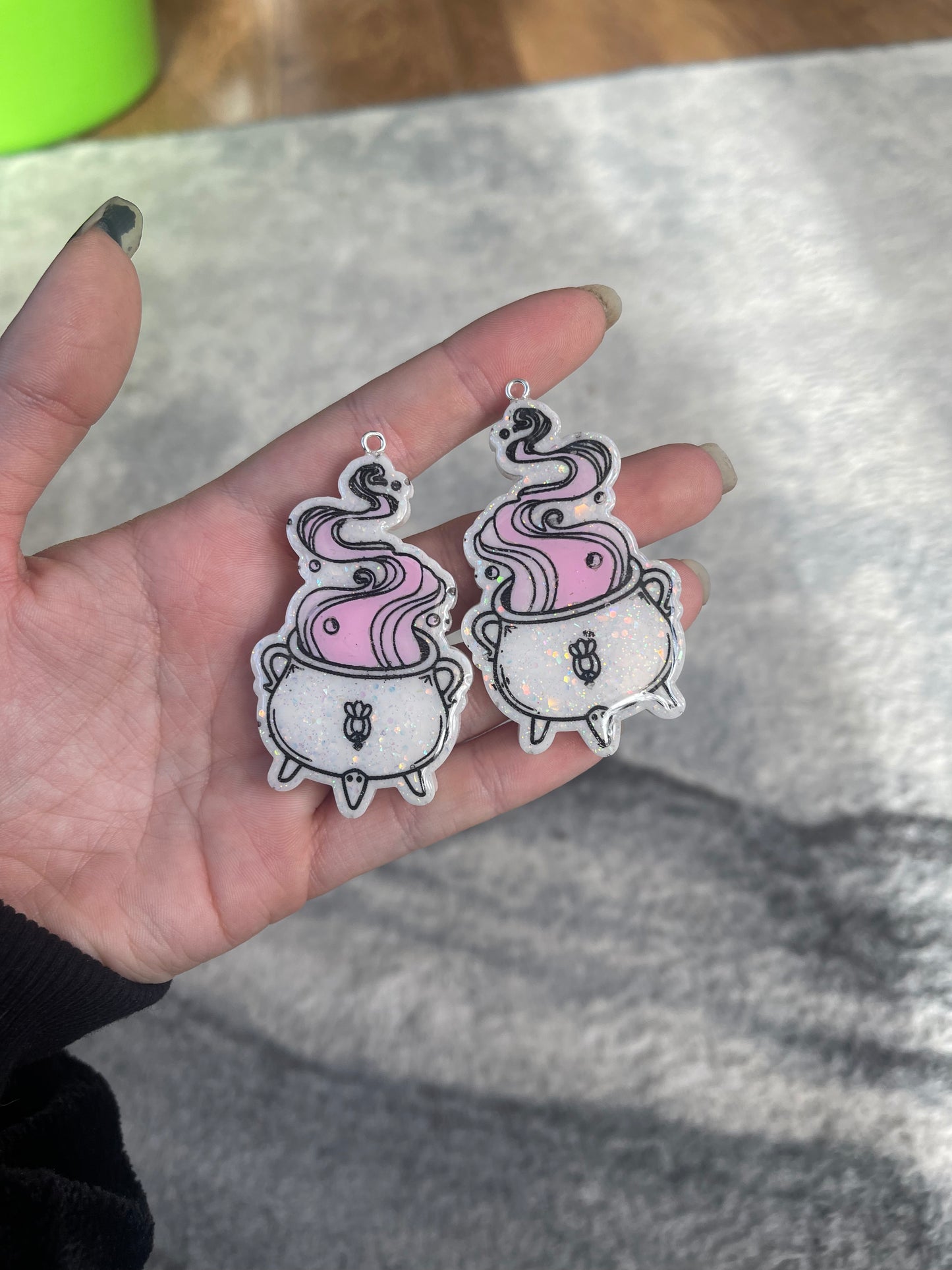 White and Pink Cauldron Earrings
