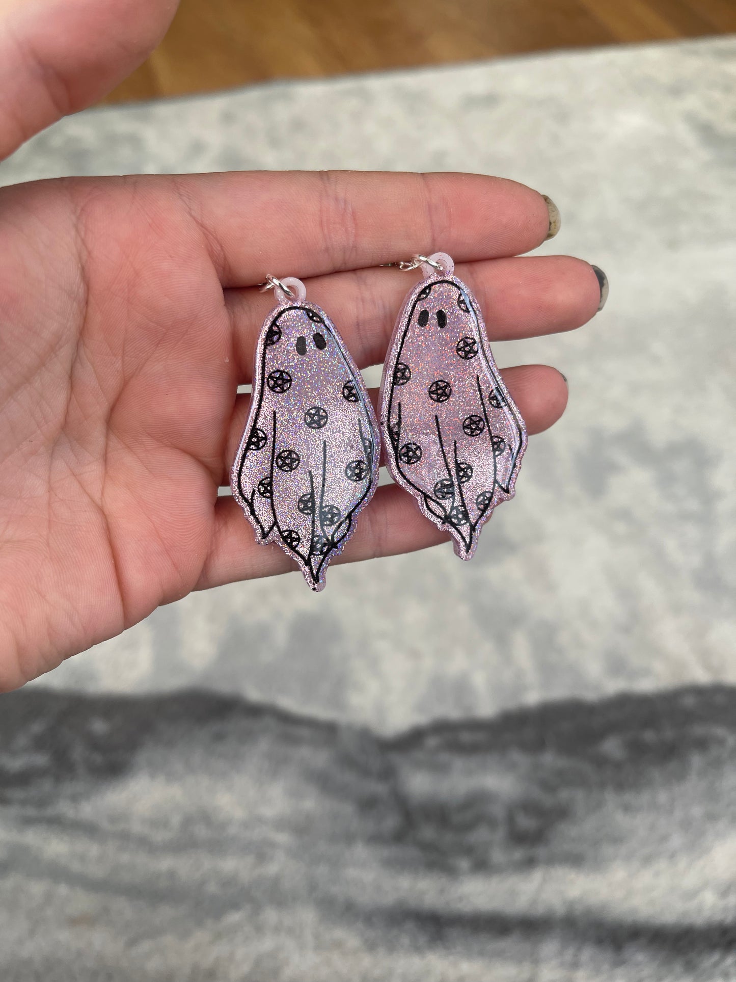 Pink Holographic Pentagram Ghost Earrings