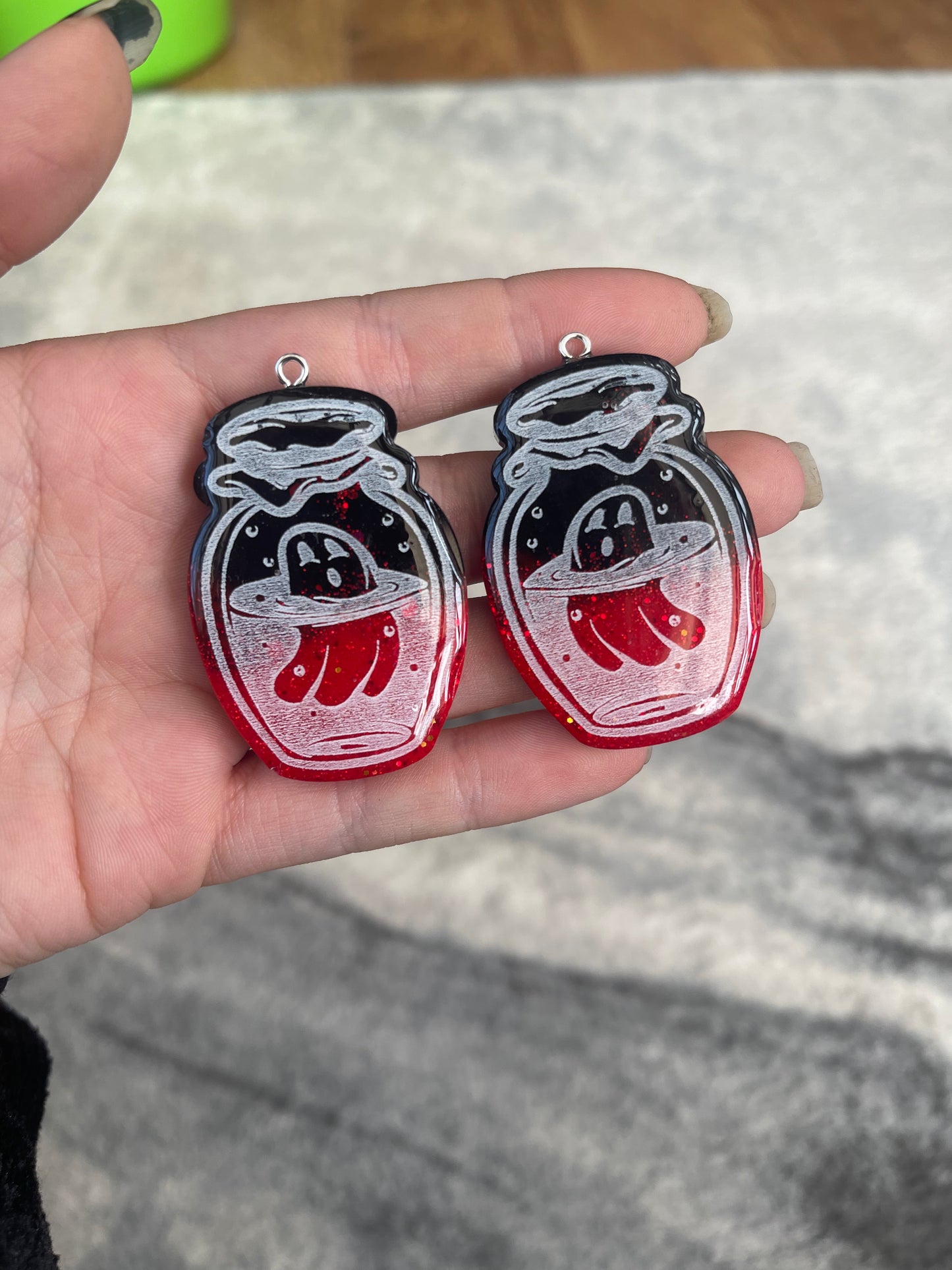 Red and Black Ghost Jar Earrings