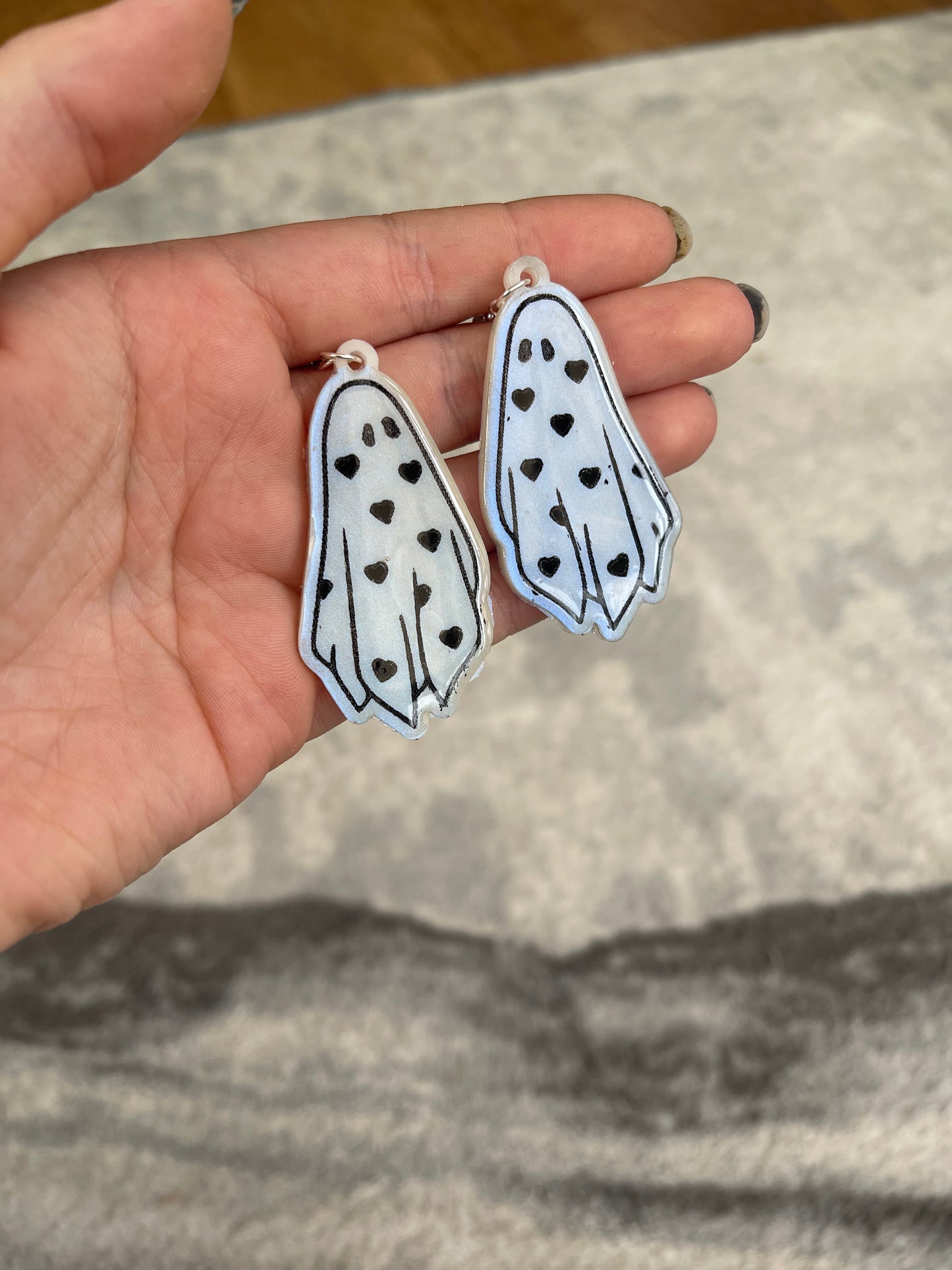 Blue Colour Shift Hearts Ghost Earrings