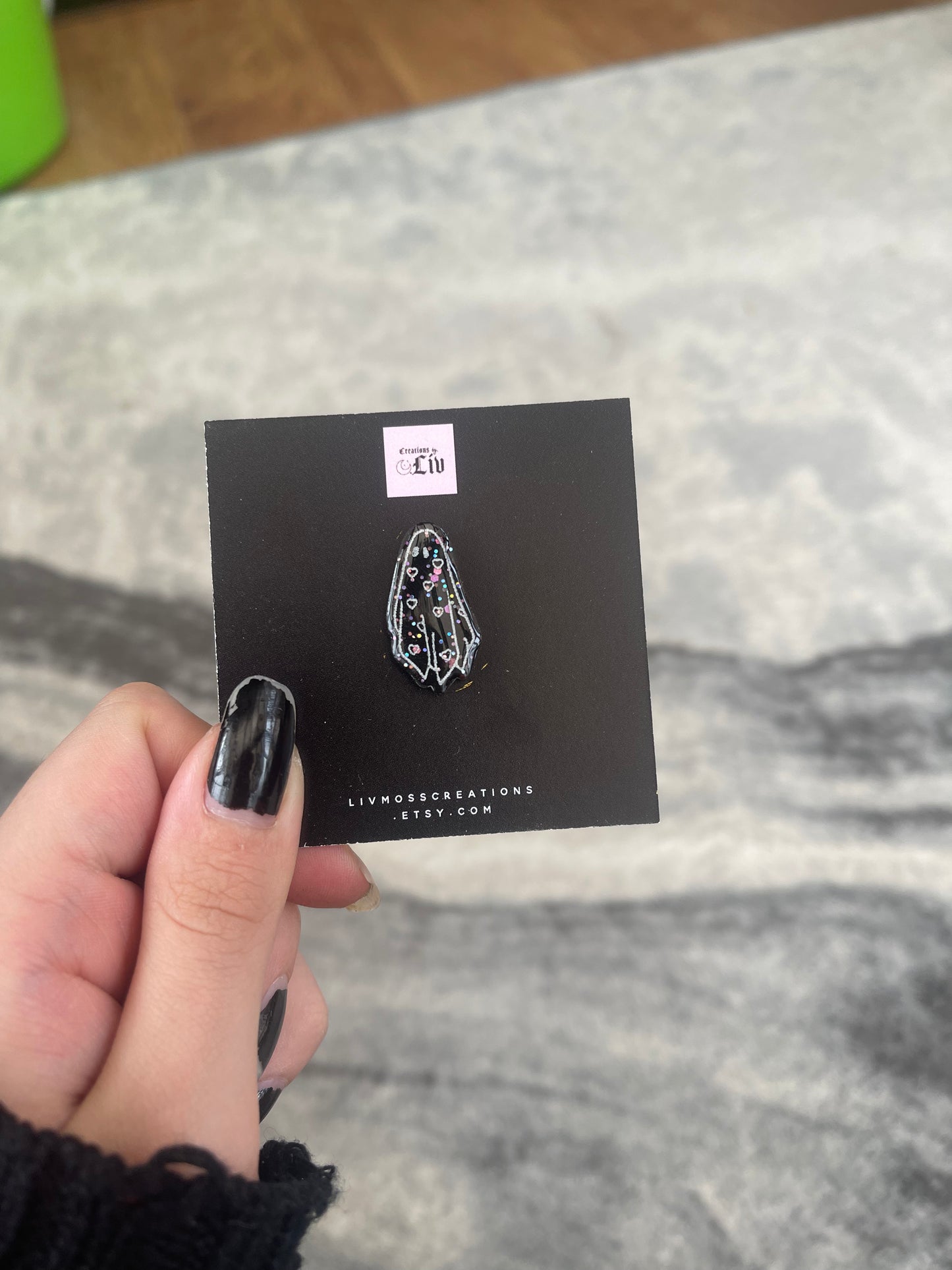 Black Glitter Ghost Pin