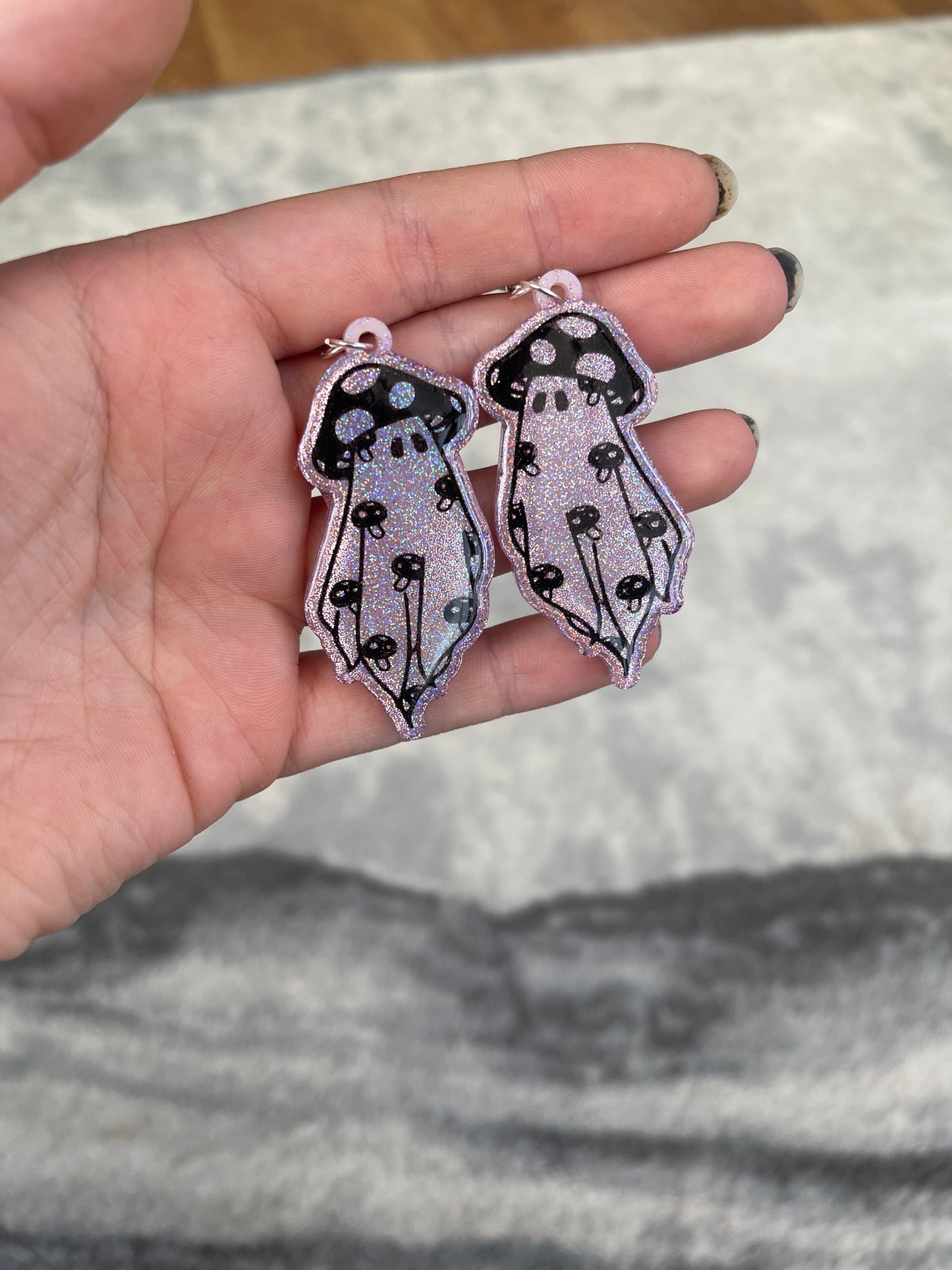 Pink Holographic Mushroom Ghost Earrings