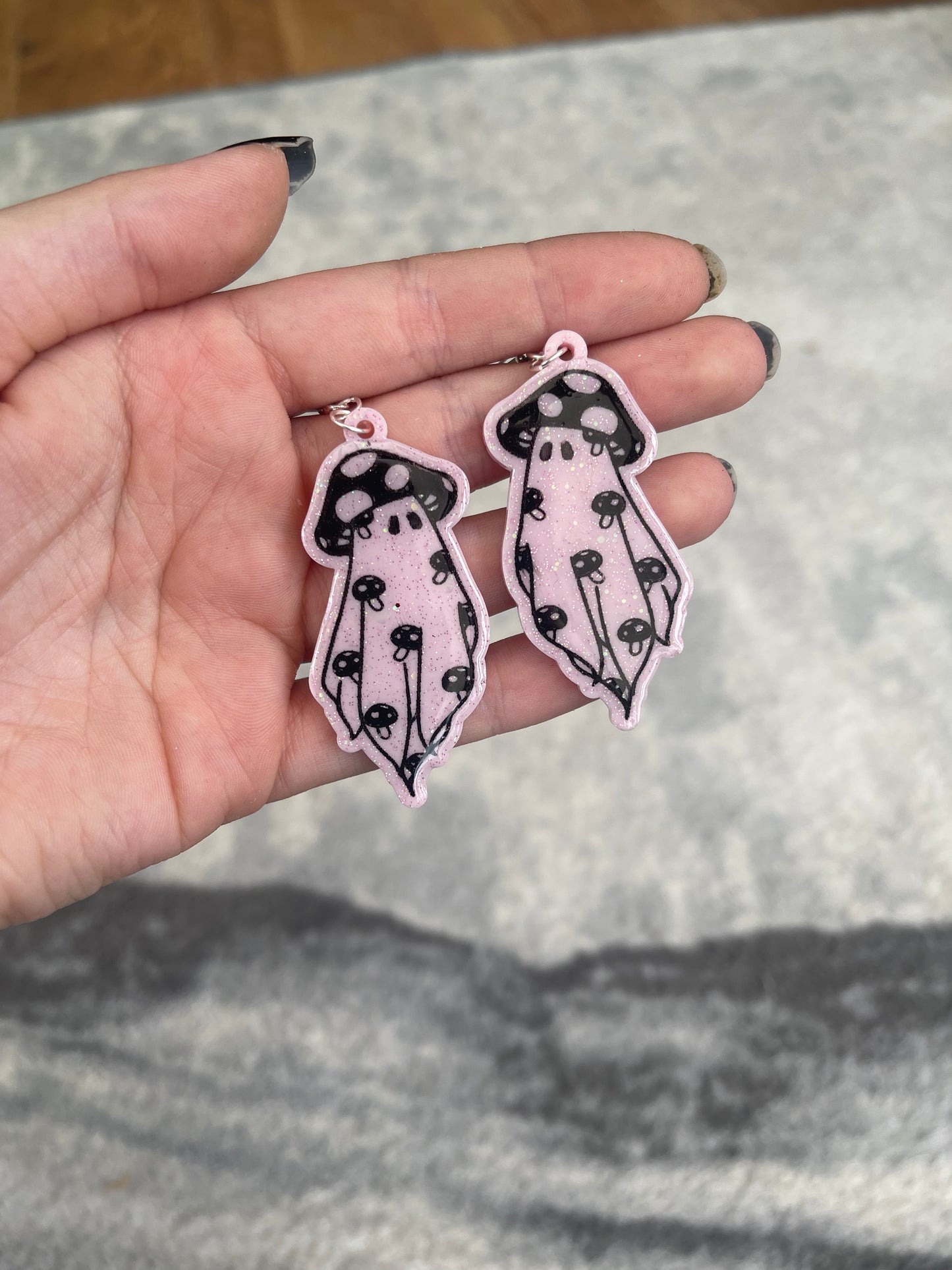 Pastel Pink Mushroom Ghost Earrings