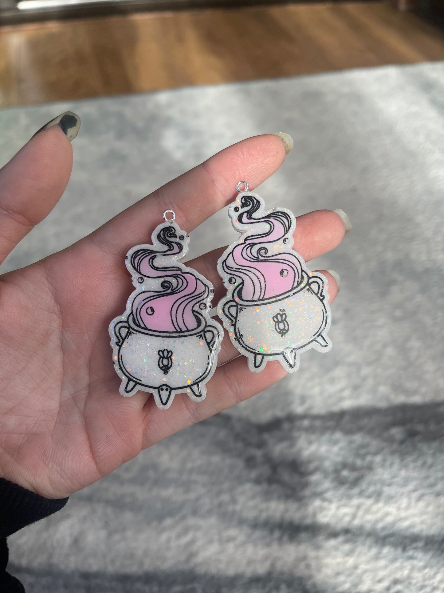White and Pink Cauldron Earrings
