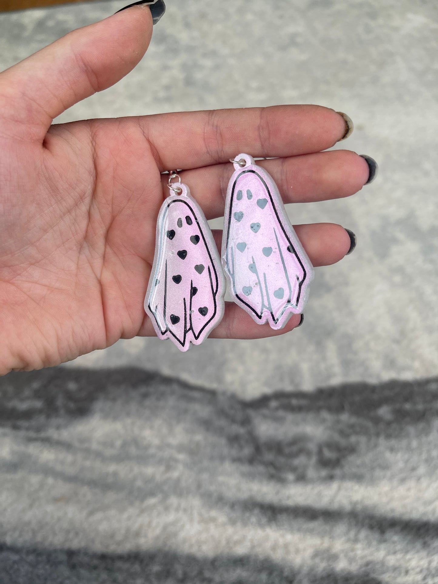 Pink Colour Shift Hearts Ghost Earrings