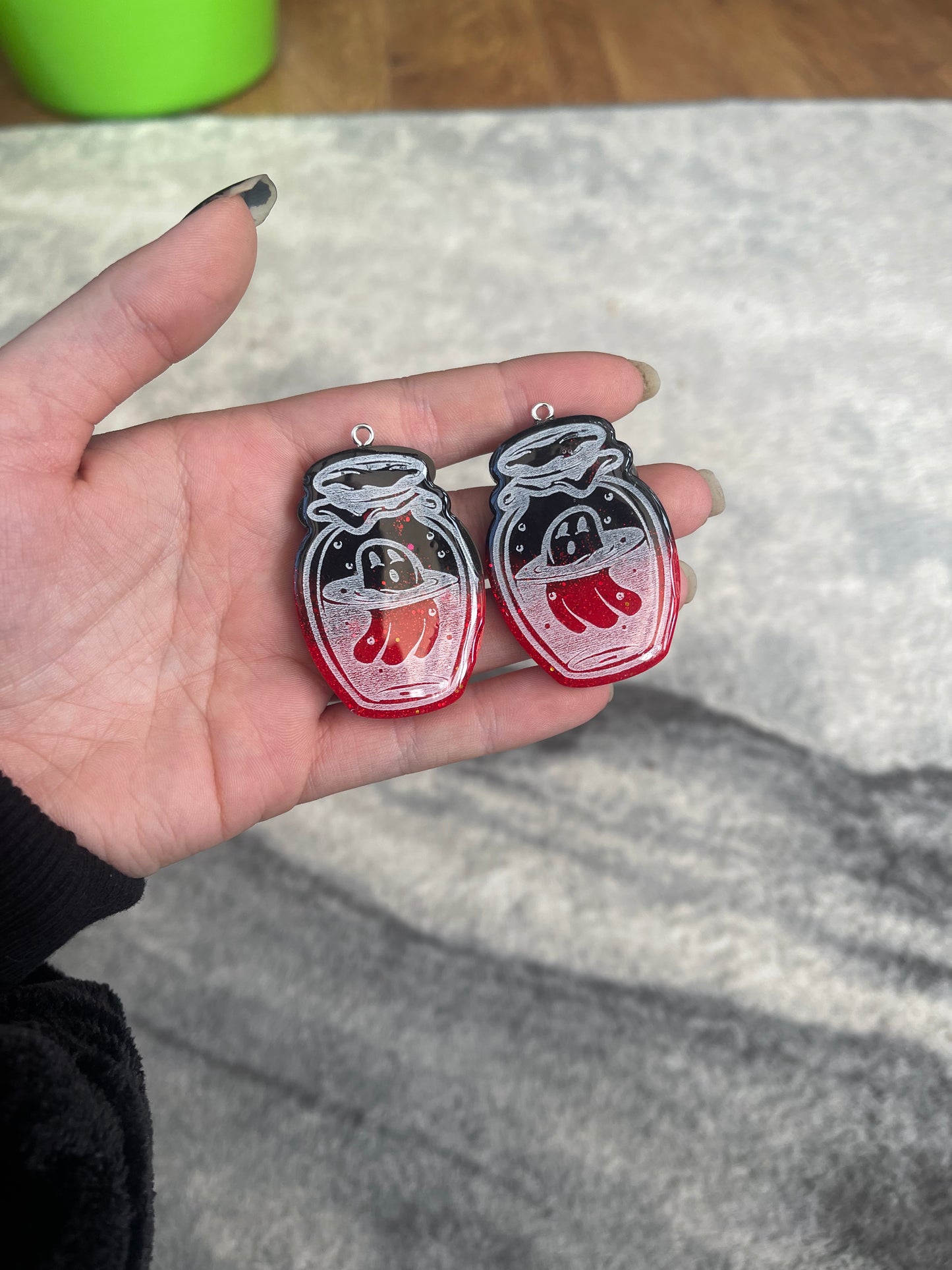 Red and Black Ghost Jar Earrings