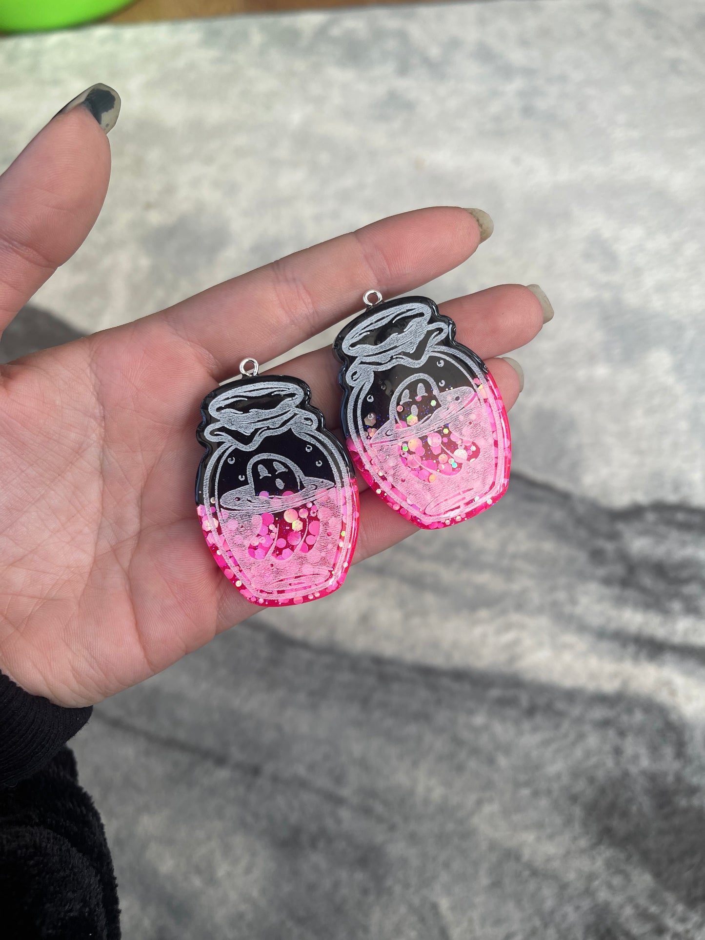 Pink and Black Ghost Jar Earrings