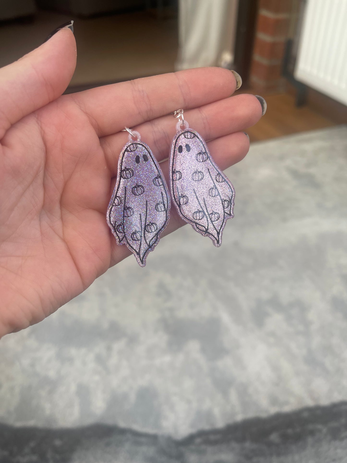Pink Holographic Pumpkin Ghost Earrings