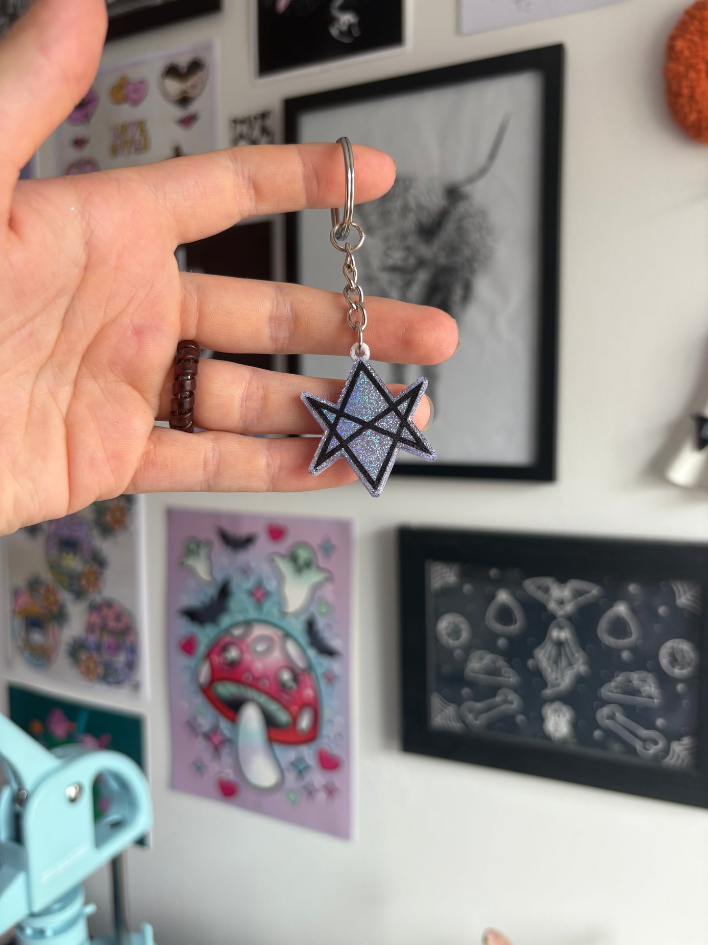 Lilac Holographic Hexagram Keyring