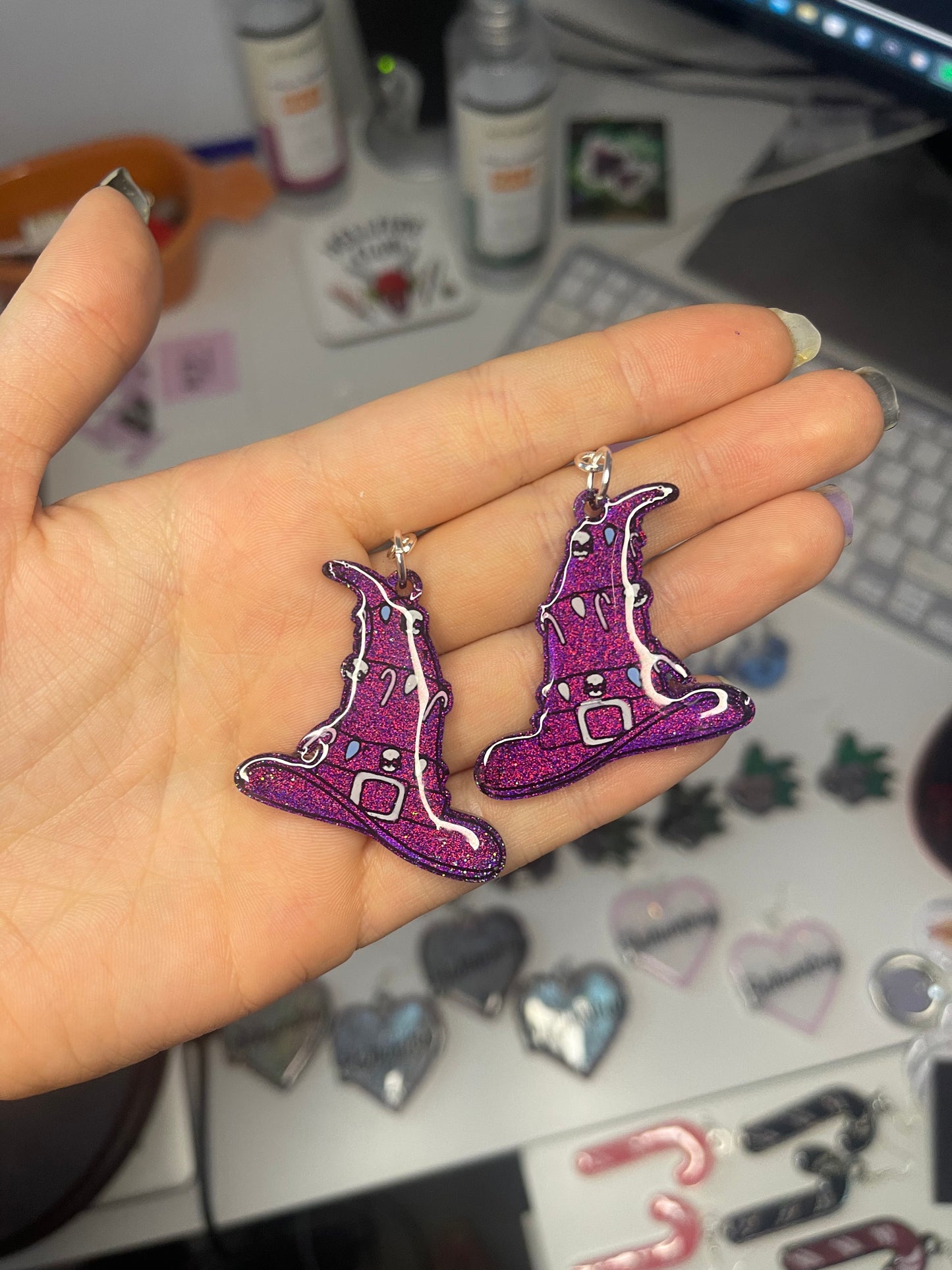 Purple Christmas Witch Hats Earrings