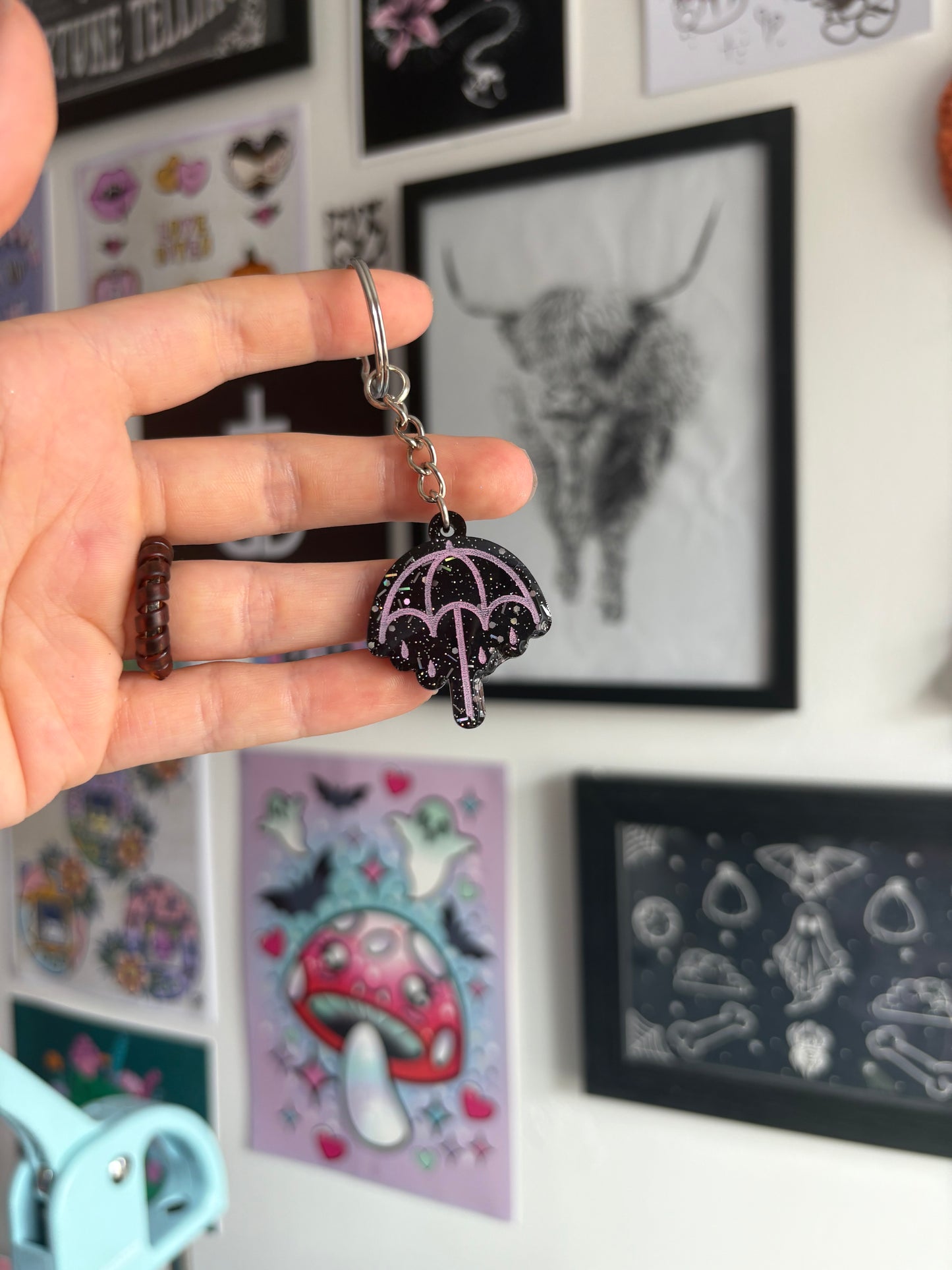 Black & Pink Rainy Umbrella Keyring