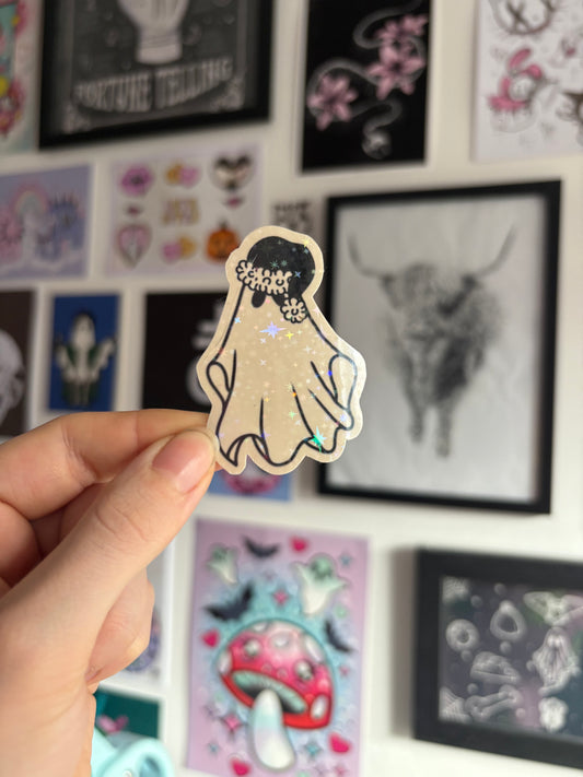 Black Santa Hat Ghost Holographic Sticker