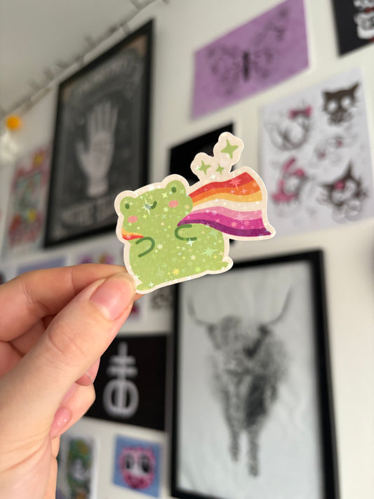 Lesbian Pride Froggy Holographic Sticker