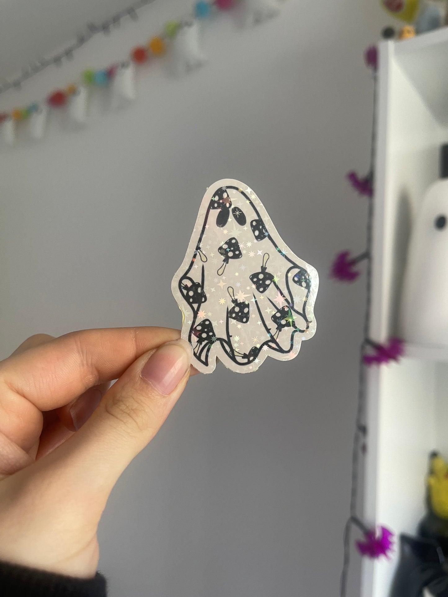 Black Mushie Ghost Holographic Sticker