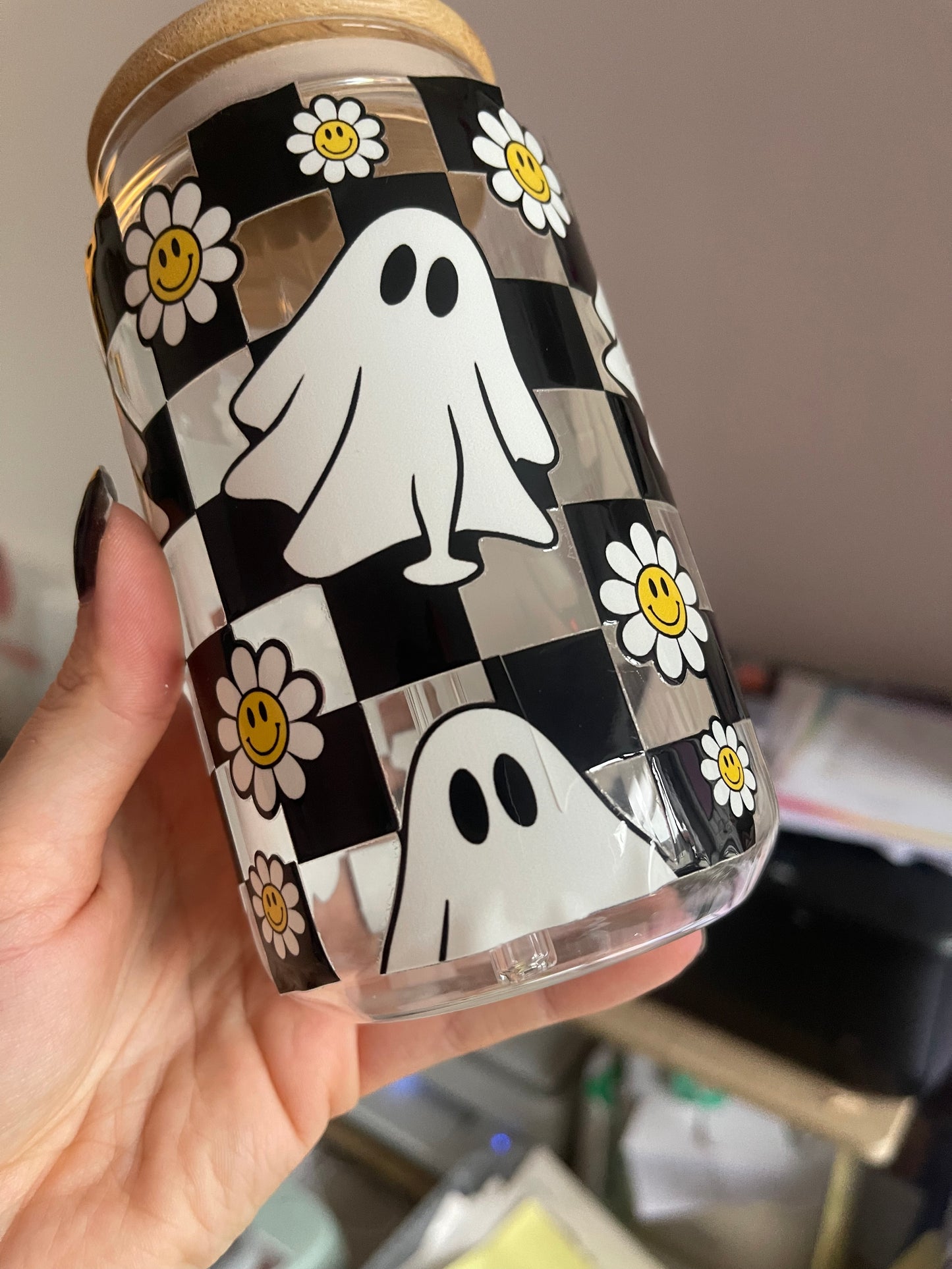 B GRADE Checkerboard Ghost Libbey Glass - see pictures