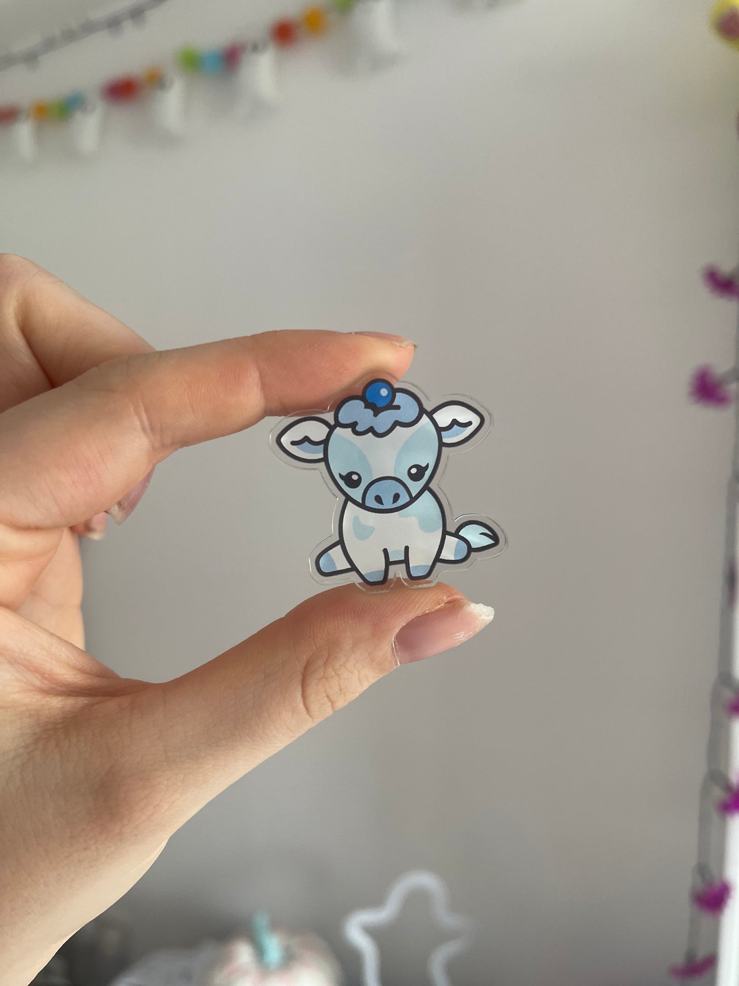 Blueberry Cow Acrylic Pin