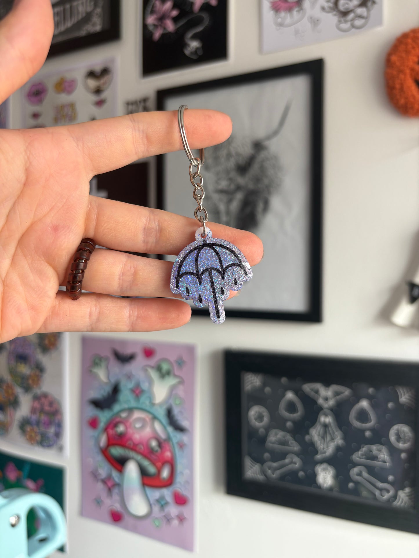 Lilac Holographic Rainy Umbrella Keyring