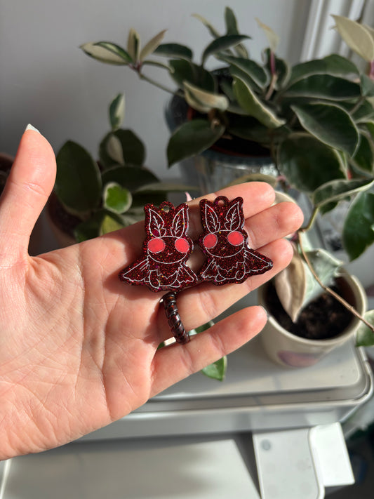 Red Glitter Mothman Earrings