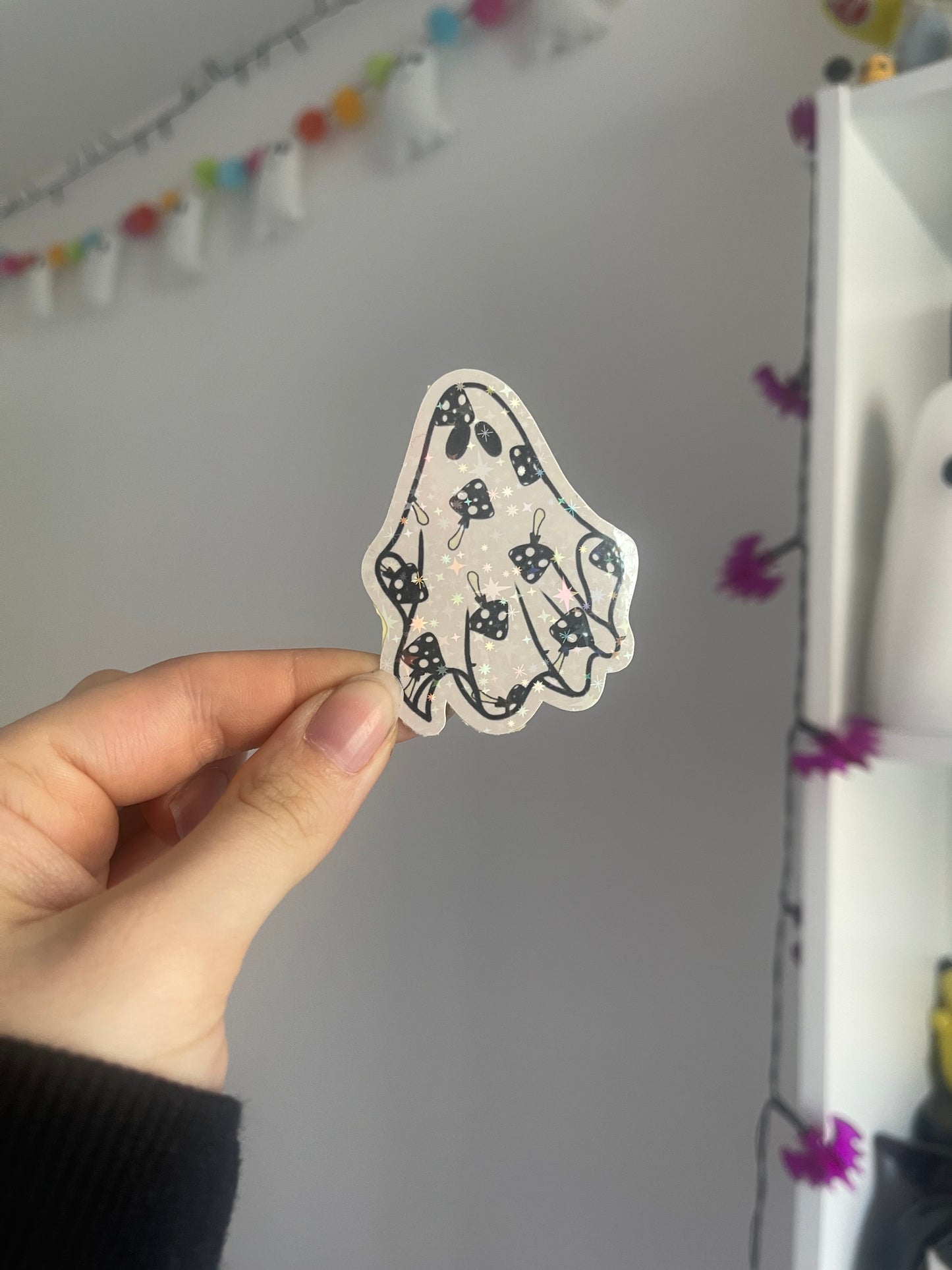 Black Mushie Ghost Holographic Sticker