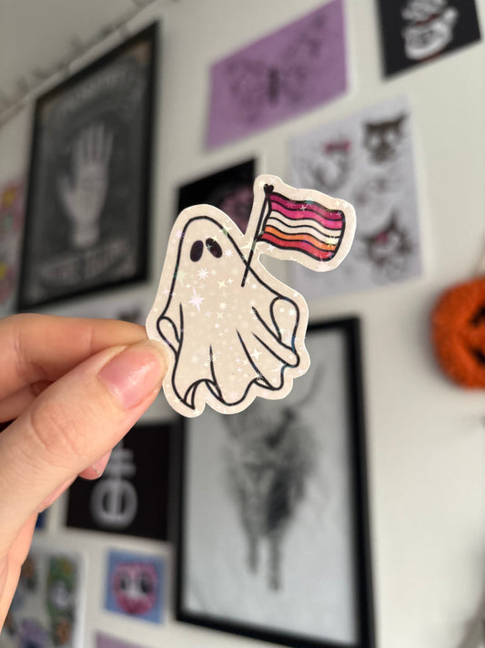 Lesbian Pride Ghost Holographic Sticker