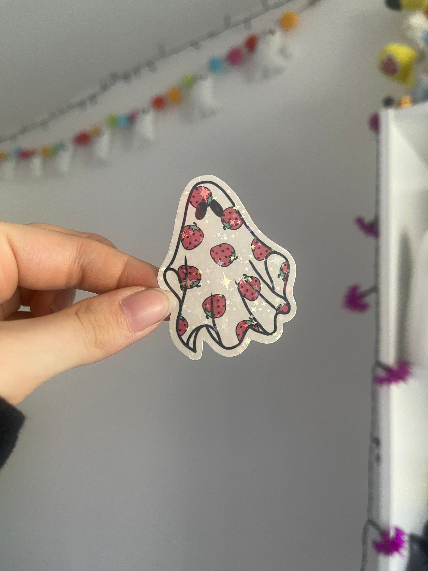 Strawberry Ghost Holographic Sticker